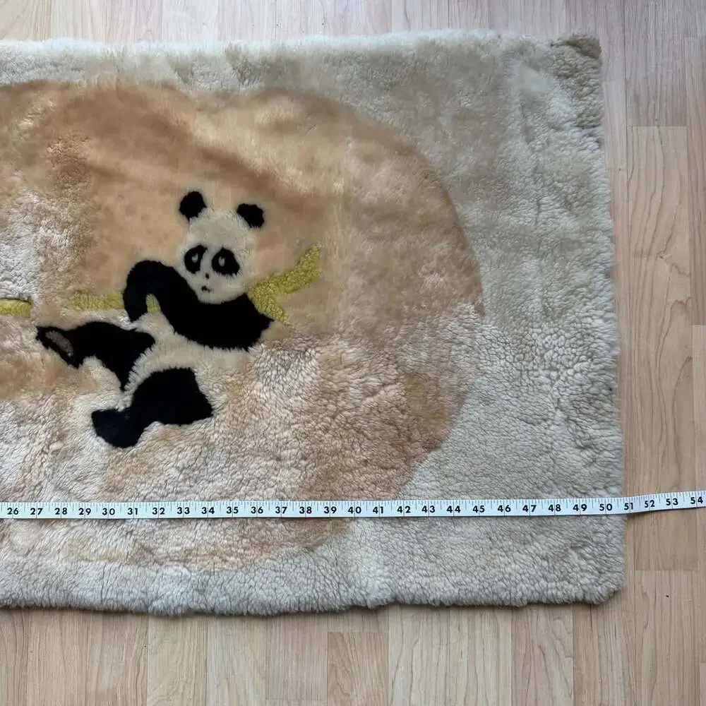 Vintage Handmade DaPeng Beijing Panda Fur Shearling Sherpa Rug Wall Tapestry 80s